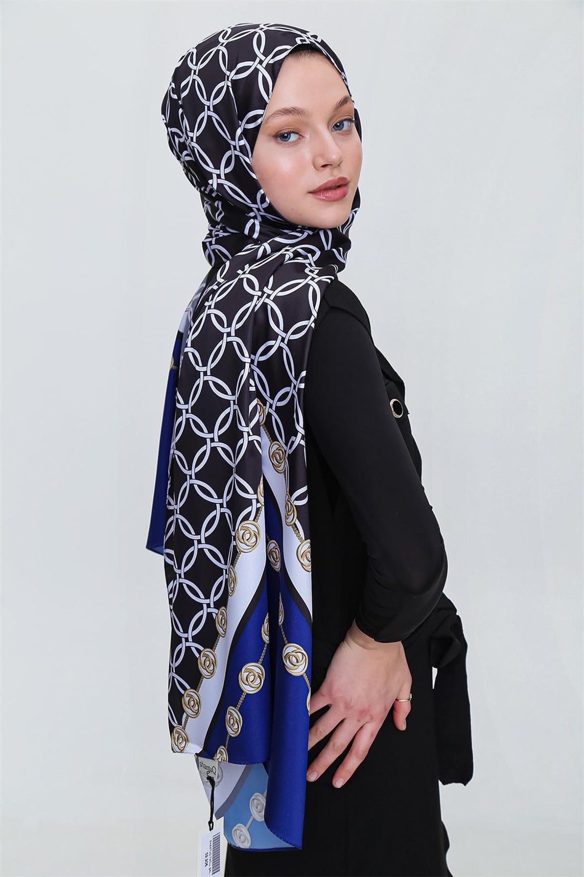SHANTUQ TWİLL ŞAL HALKA DESEN-SİYAH-SAKS