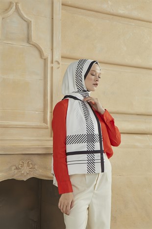 SHANTUQ TWILL ŞAL CLASSY DESEN-KIRIK BEYAZ