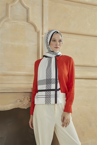 SHANTUQ TWILL ŞAL CLASSY DESEN-KIRIK BEYAZ