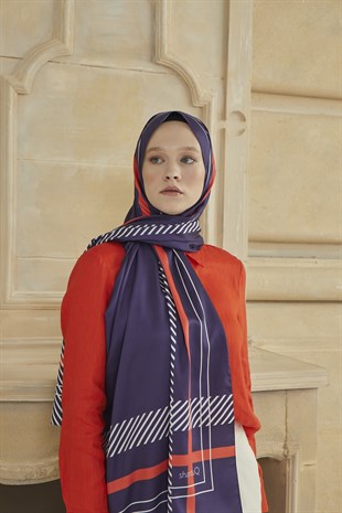 SHANTUQ TWILL ŞAL CLASSY DESEN-LACİVERT