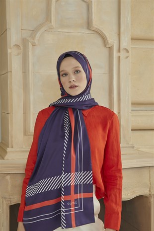 SHANTUQ TWILL ŞAL CLASSY DESEN-LACİVERT