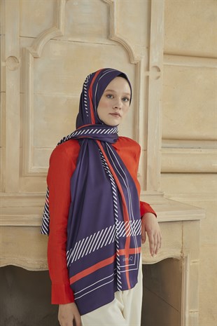 SHANTUQ TWILL ŞAL CLASSY DESEN-LACİVERT