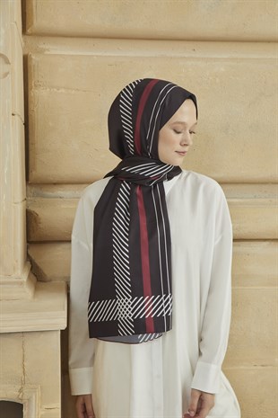 SHANTUQ TWILL ŞAL CLASSY DESEN-SİYAH-BORDO