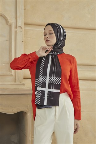 SHANTUQ TWILL ŞAL CLASSY DESEN-SİYAH-BEYAZ