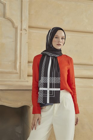 SHANTUQ TWILL ŞAL CLASSY DESEN-SİYAH-BEYAZ