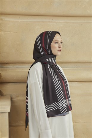 SHANTUQ TWILL ŞAL CLASSY DESEN-SİYAH-BORDO