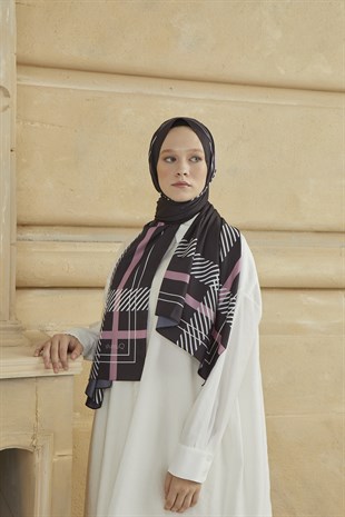 SHANTUQ TWILL ŞAL CLASSY DESEN-SİYAH-GÜL KURUSU