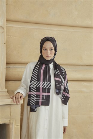 SHANTUQ TWILL ŞAL CLASSY DESEN-SİYAH-GÜL KURUSU