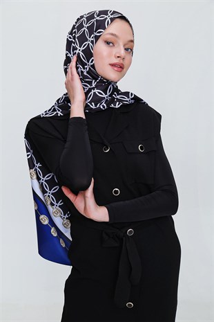 SHANTUQ TWİLL ŞAL HALKA DESEN-SİYAH-SAKS