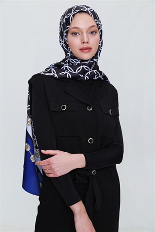 SHANTUQ TWİLL ŞAL HALKA DESEN-SİYAH-SAKS
