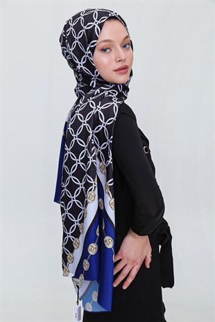 SHANTUQ TWİLL ŞAL HALKA DESEN-SİYAH-SAKS