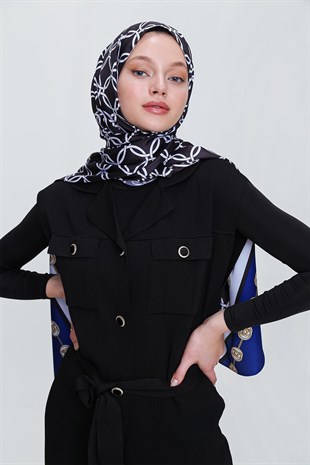 SHANTUQ TWİLL ŞAL HALKA DESEN-SİYAH-SAKS