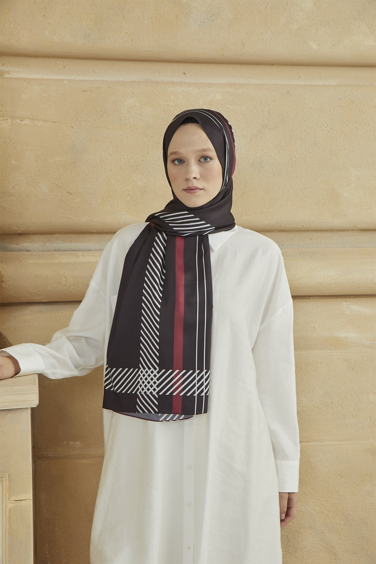 SHANTUQ TWILL ŞAL CLASSY DESEN-SİYAH-BORDO