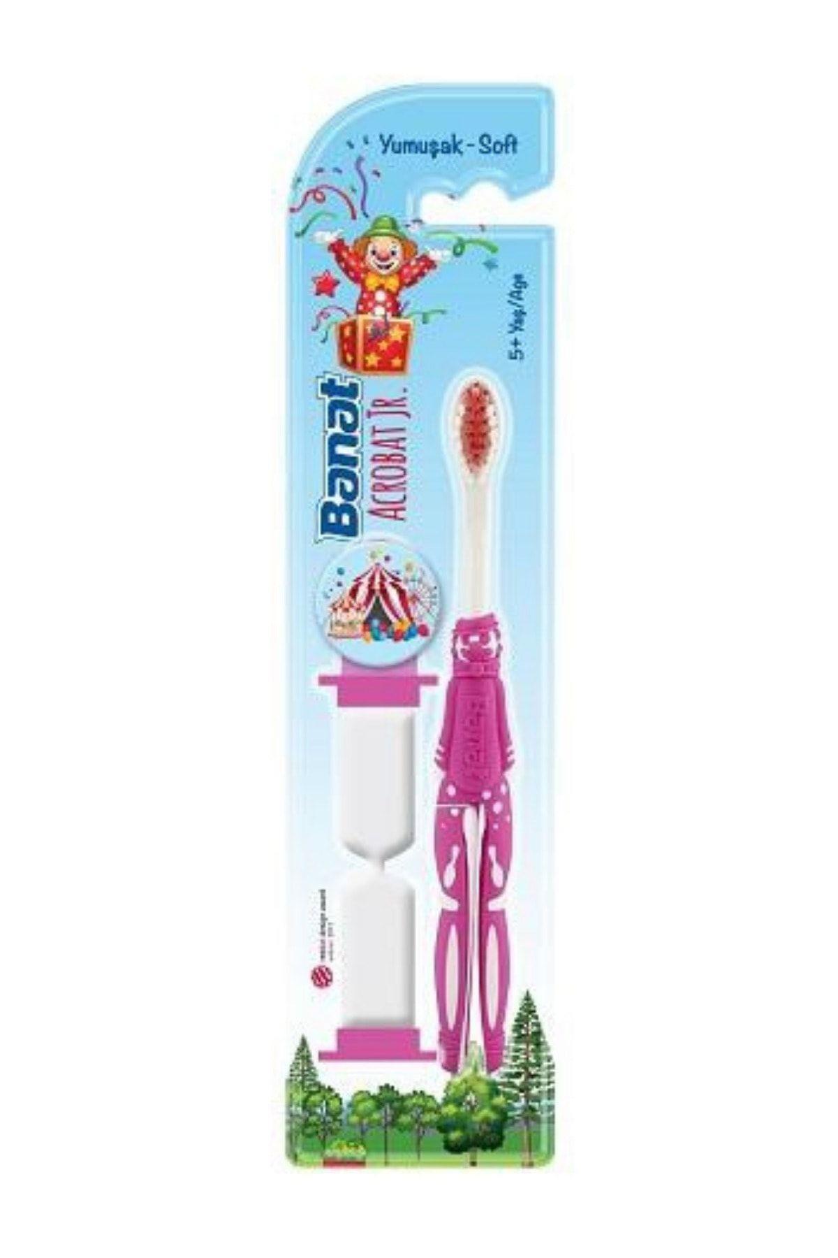 Acrobat Junior Kum Saati Hediyeli Çocuk Diş Fırçası (pembe) - Bardağa Takılabilen Sap