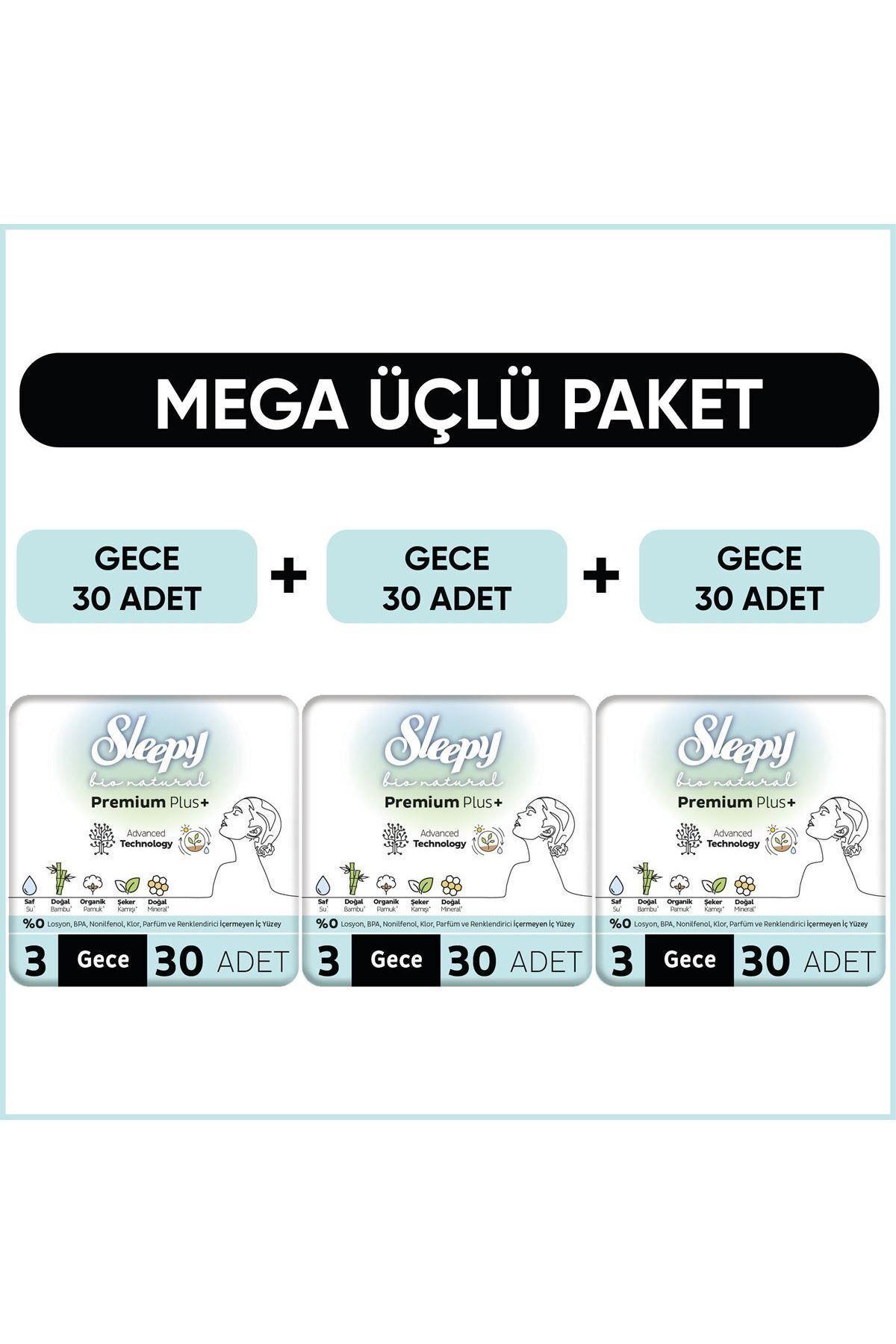 Bio Natural Premium Plus Hijyenik Ped Mega Paket Gece 30X3 (90 Adet)