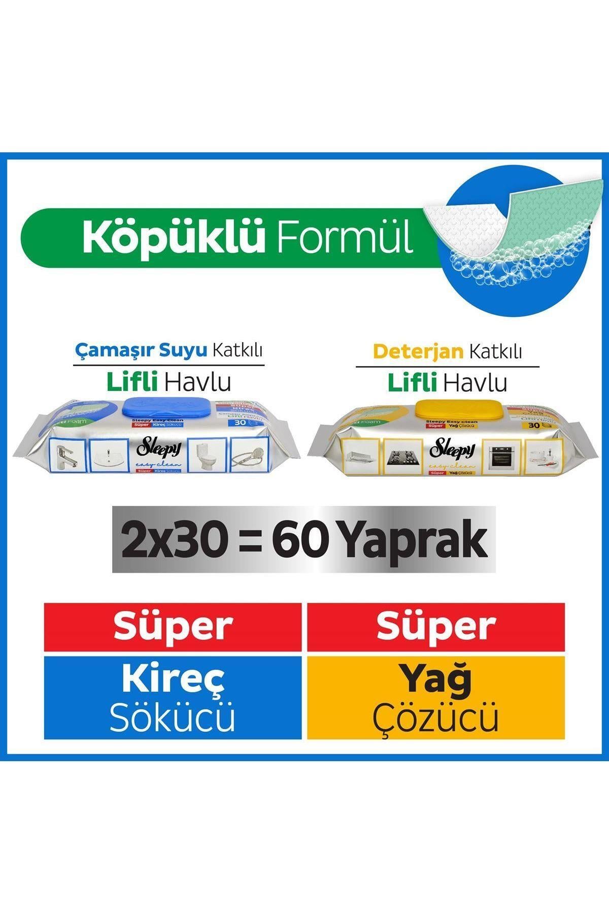 Easy Clean Süper Yağ Çözücü&kireç Sökücü Yüzey Temizlik Havlusu&mendili 2x30 (60 YAPRAK)
