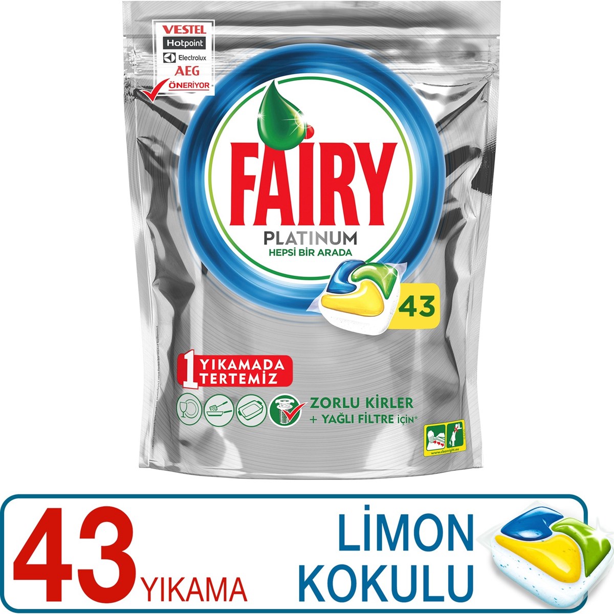 Fairy Platinum 43 Yıkama Bulaşık Makinesi Deterjanı Kapsülü Limon Kokulu