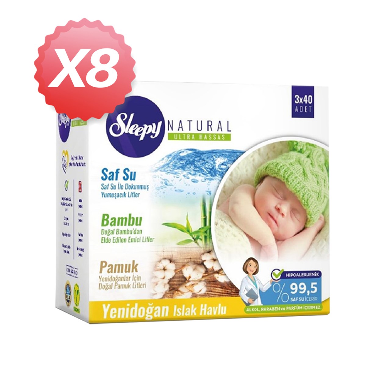 Sleepy Islak Mendil 3X40 8 Adet 960 Yaprak