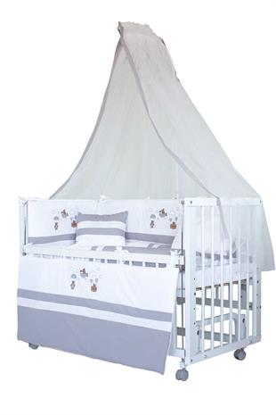 Babycom Beyaz Rüya 60x120 Anne Yanı Sallanır Tekerlekli Beşik - Sevimli Ayıcıklı Uyku Seti - Gri