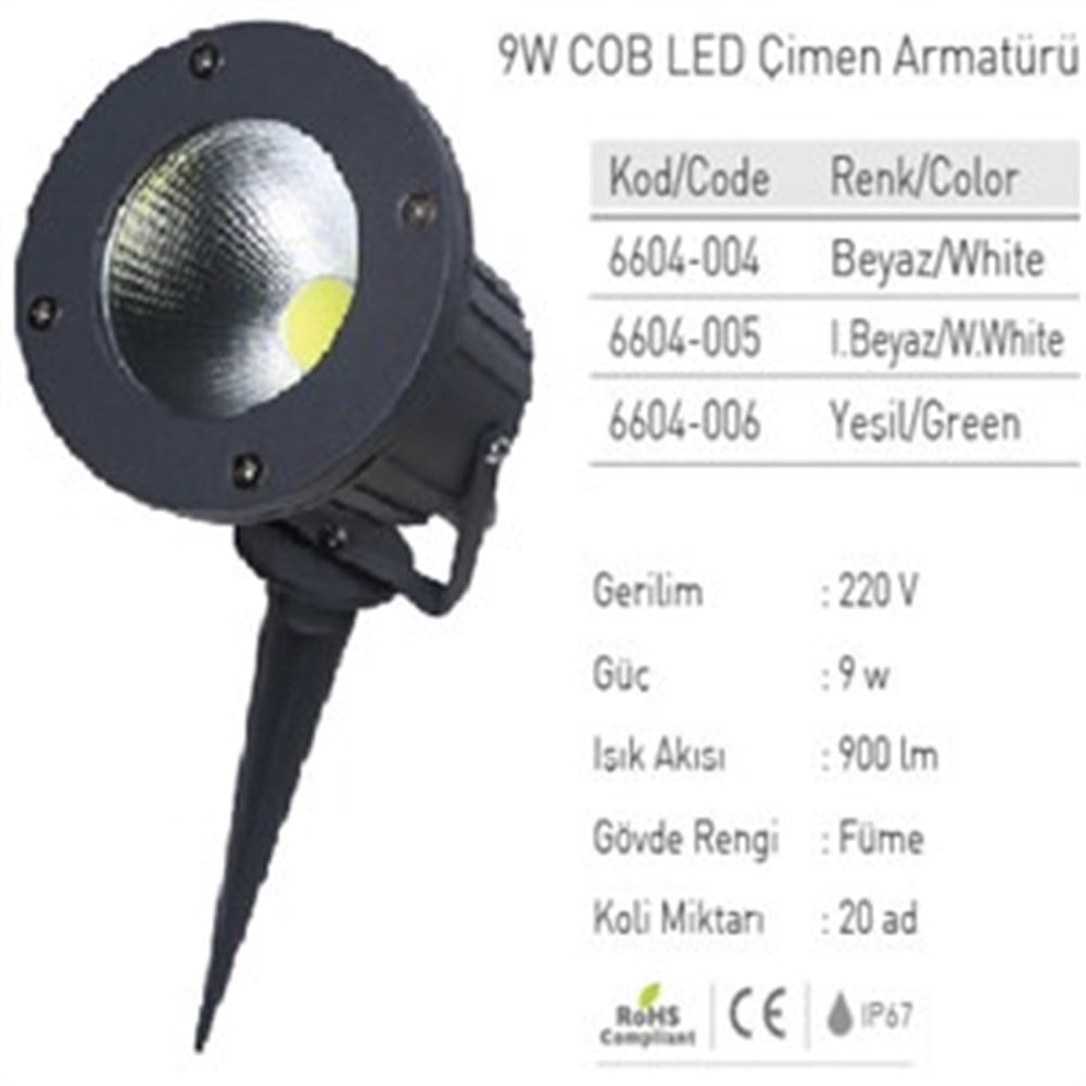 6604-004 9W Ack Led Çim Armatür Beyaz IşıkBahçe ArmatürleriACK6604-004-9959