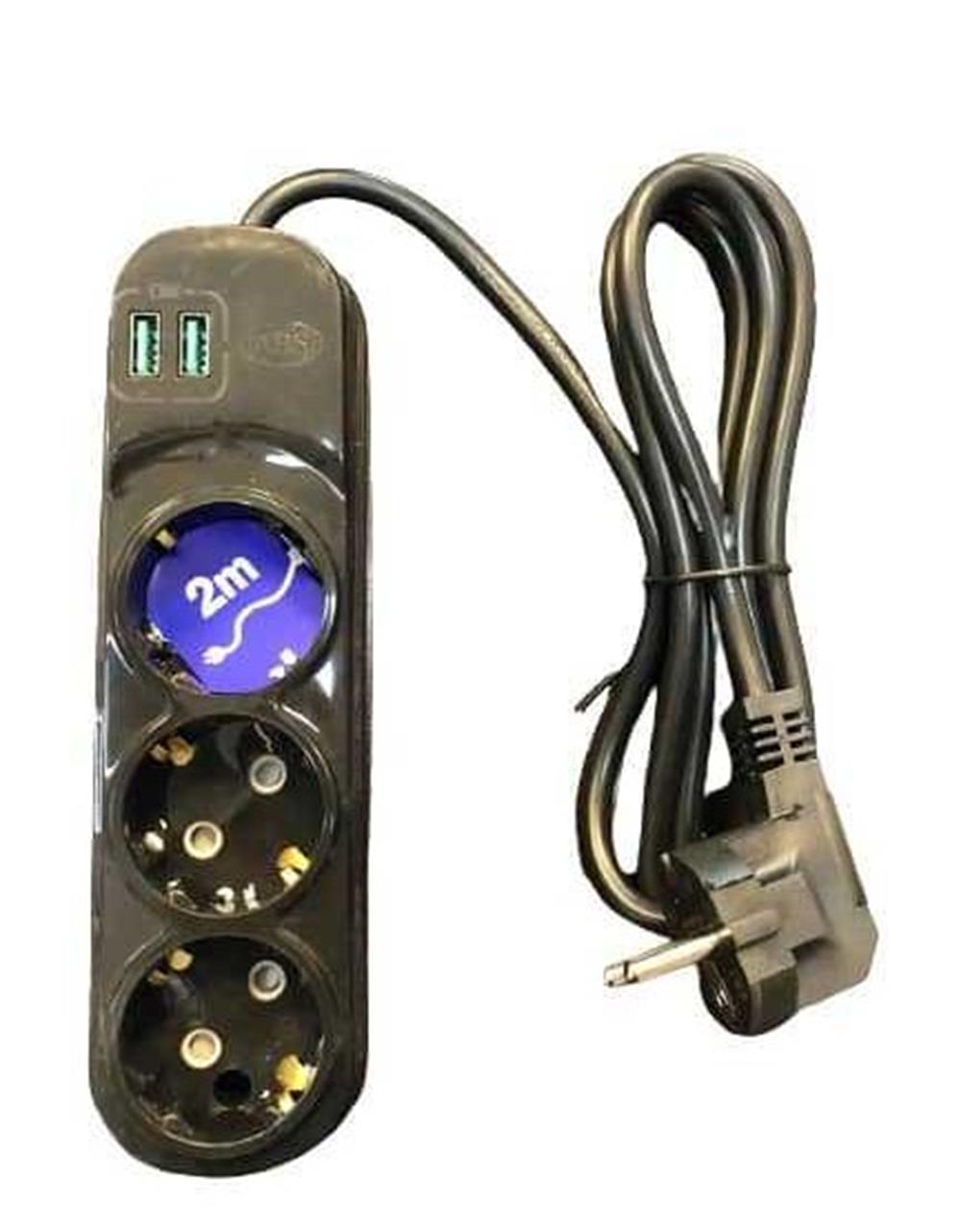 ARS 2 Mt 3 Lü Grup Piriz USB Topraklı Siyah 348323Anahtar PrizlerARS 348323-26089