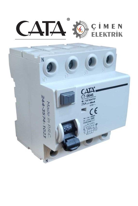 CATA CT 9646 4X25A 30mA 6kA Trifaze Kaçak Akım RölesiKaçak Akım RöleleriCATACT-9646-26840