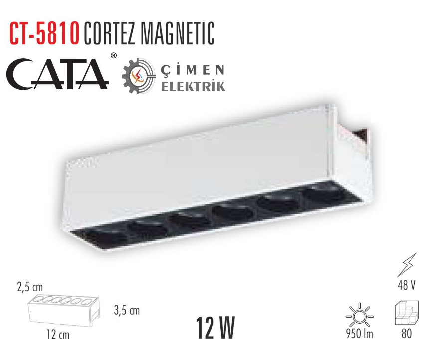 CATA CT 5810 12W Cortez Magnetıc Spot 3200K GünışığıCATA CT 5810 12W Cortez Magnetıc Spot 3200K GünışığıRay Spotlar ve RaylarCATACT-5810G-27475