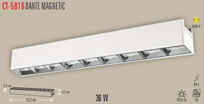 CATA CT 5816 36W Dante Magnetıc Spot 3200K GünışığıCATA CT 5816 36W Dante Magnetıc Spot 3200K GünışığıRay Spotlar ve RaylarCATACT-5816G-27480