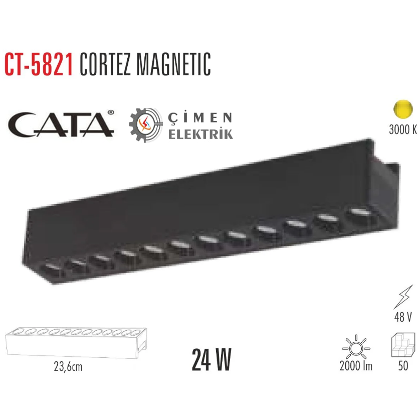 CATA CT 5821 24W Cortez Magnetıc Spot Siyah 3200K GünışığıCATA CT 5821 24W Cortez Magnetıc Spot Siyah 3200K GünışığıRay Spotlar ve RaylarCATACT-5821G-27481