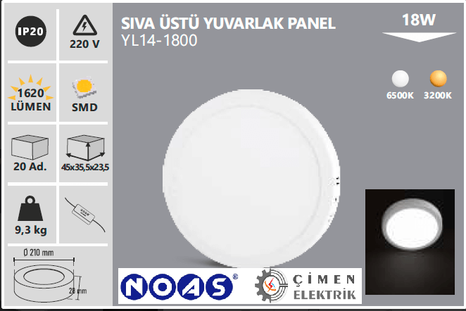 NOAS YL14 1800 Sıva Üstü 18W Led Spot 6500k BeyazNOAS YL14 1800 Sıva Üstü 18W Led Spot 6500K BeyazSıva Üstü Led SpotlarNOASYL14-1800-29219