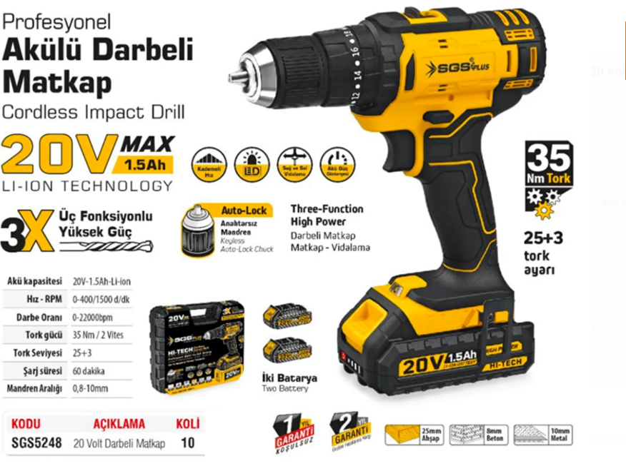 SGS 5248 Lion Darbeli Matkap Seti 20V/1,5Ah SGS 5248 Lion Darbeli Matkap Seti 20V/1,5Ah Matkap ÇeşitleriSGSSGS-5248-26910