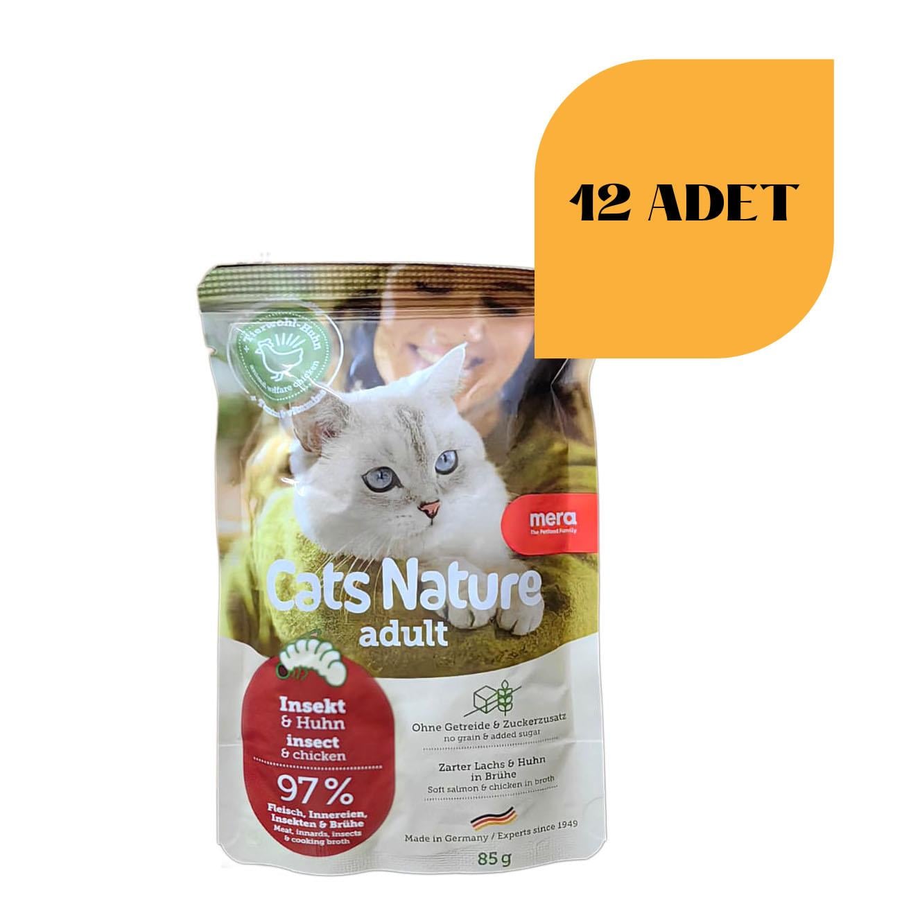  Mera Cats Nature Pouch Tahılsız Larvalı Yetişkin Kedi Konservesi 85 gr (12 Adet)