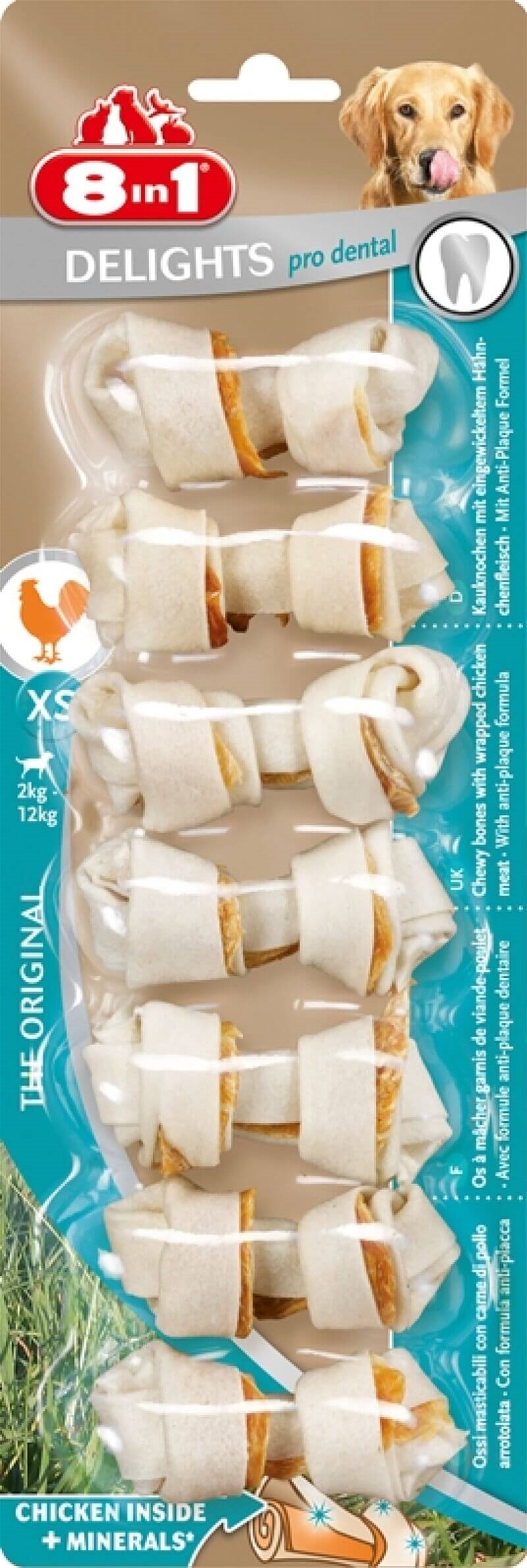 8in1 Delights Pro Dental Tavuk Etli Düğümlü Köpek Kemiği 84 gr 7 Adet
