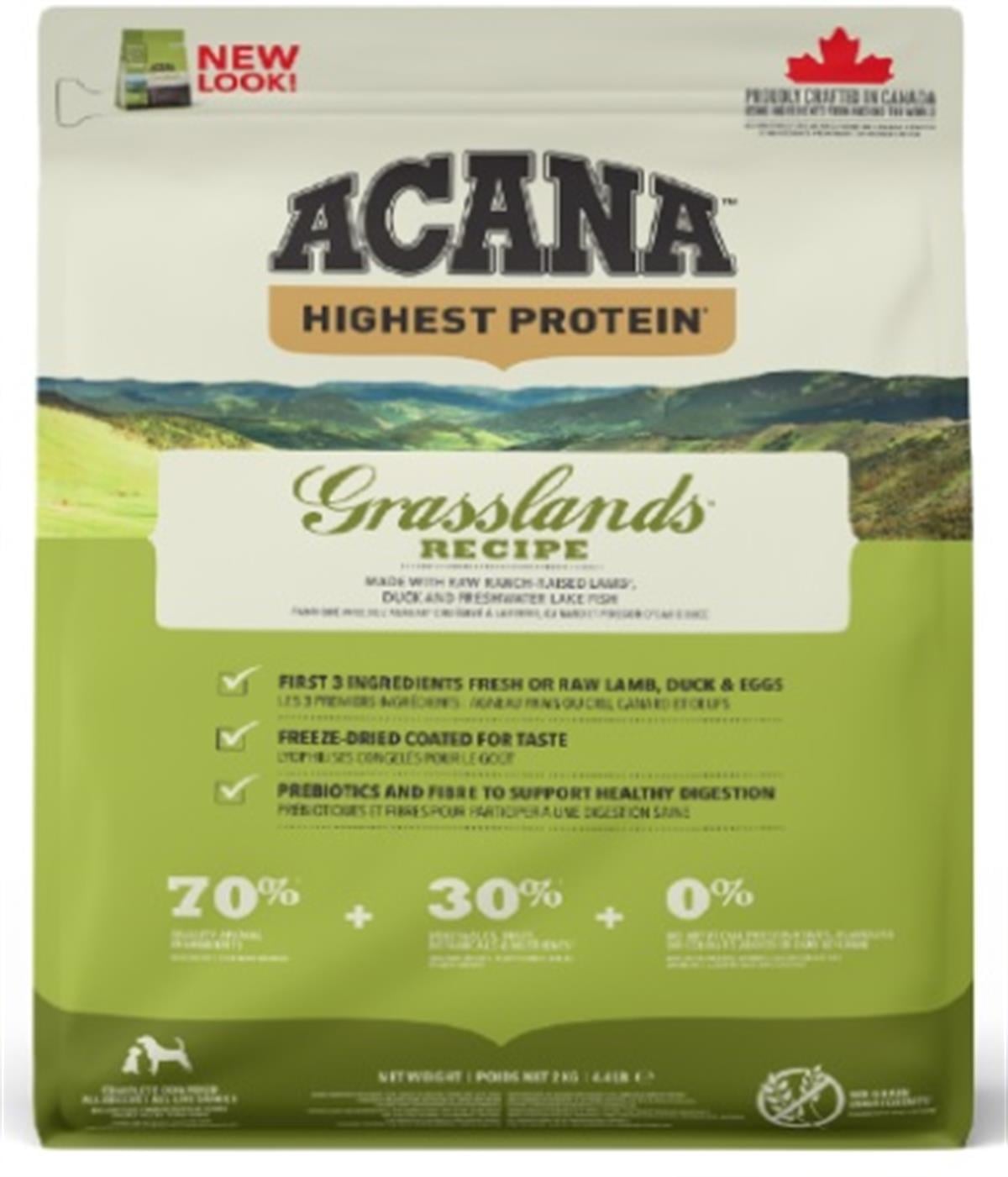 Acana Grasslands Kuzulu, Ördekli ve Balıklı Tahılsız Yetişkin Köpek Maması 2 kg