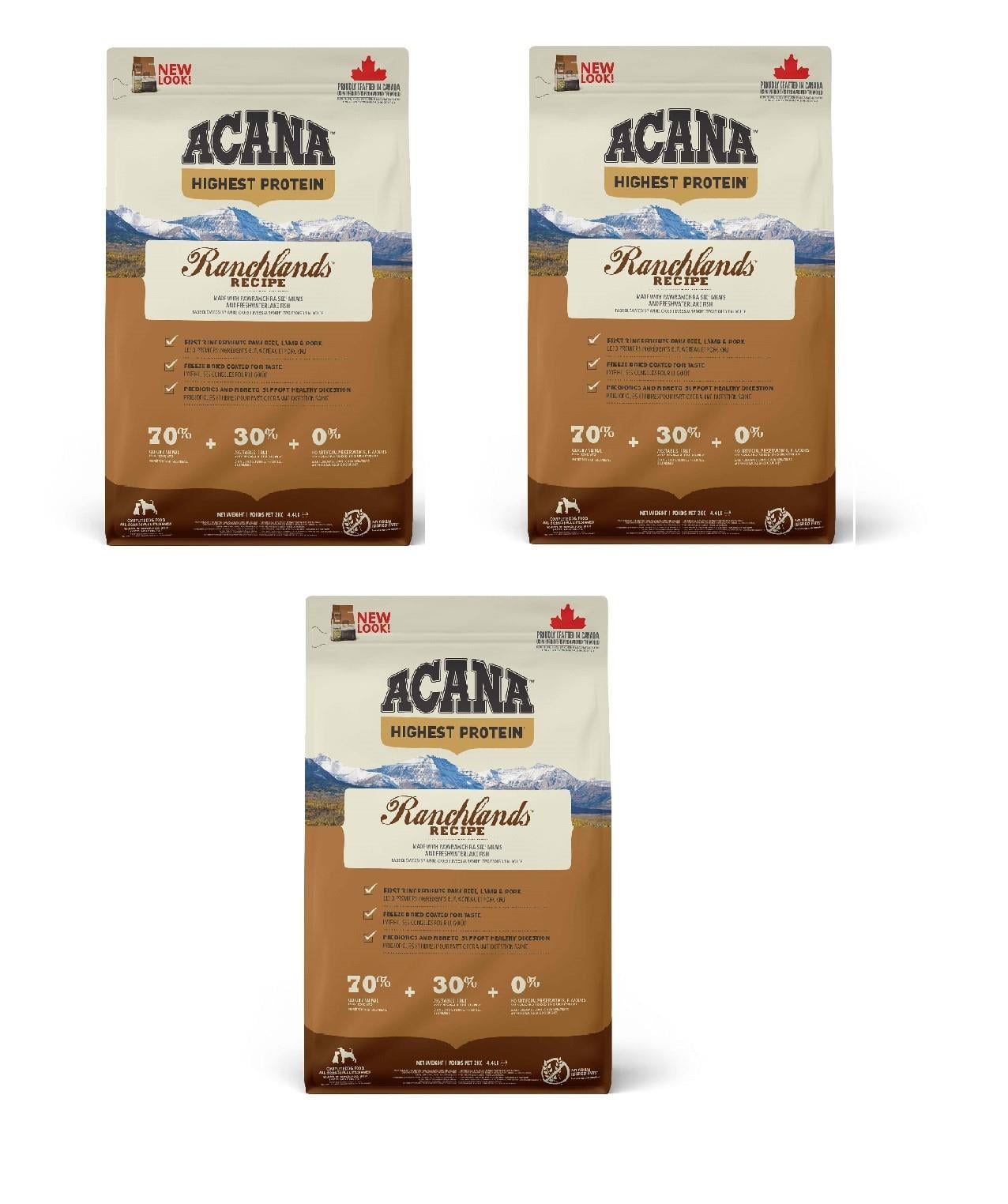Acana Ranchlands Sığır Etli Tahılsız Yetişkin Köpek Maması 2 kg (3'lü paket)