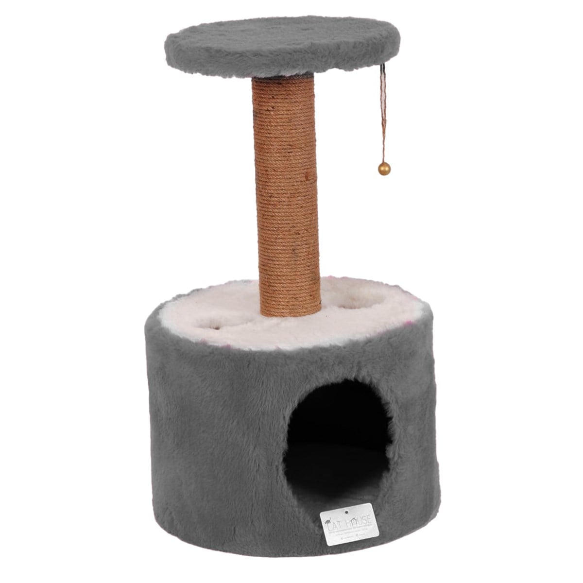 Cat House Oval Yuvalı ve Oyuncaklı Kedi Tırmalama Tahtası  72 cm Gri
