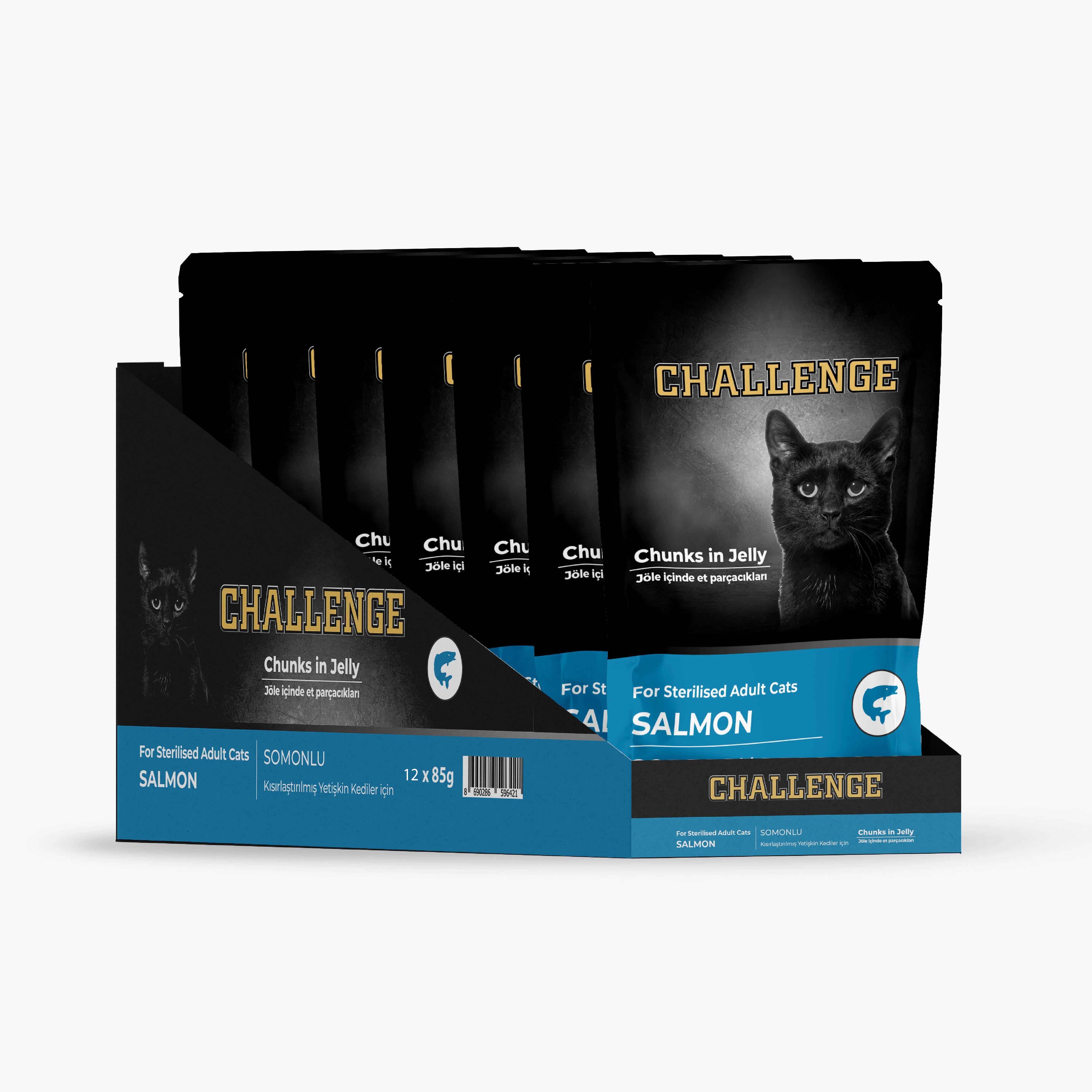 Challenge Somonlu Kısırlaştırılmış Pouch Kedi Konservesi 85 g (12 Adet)