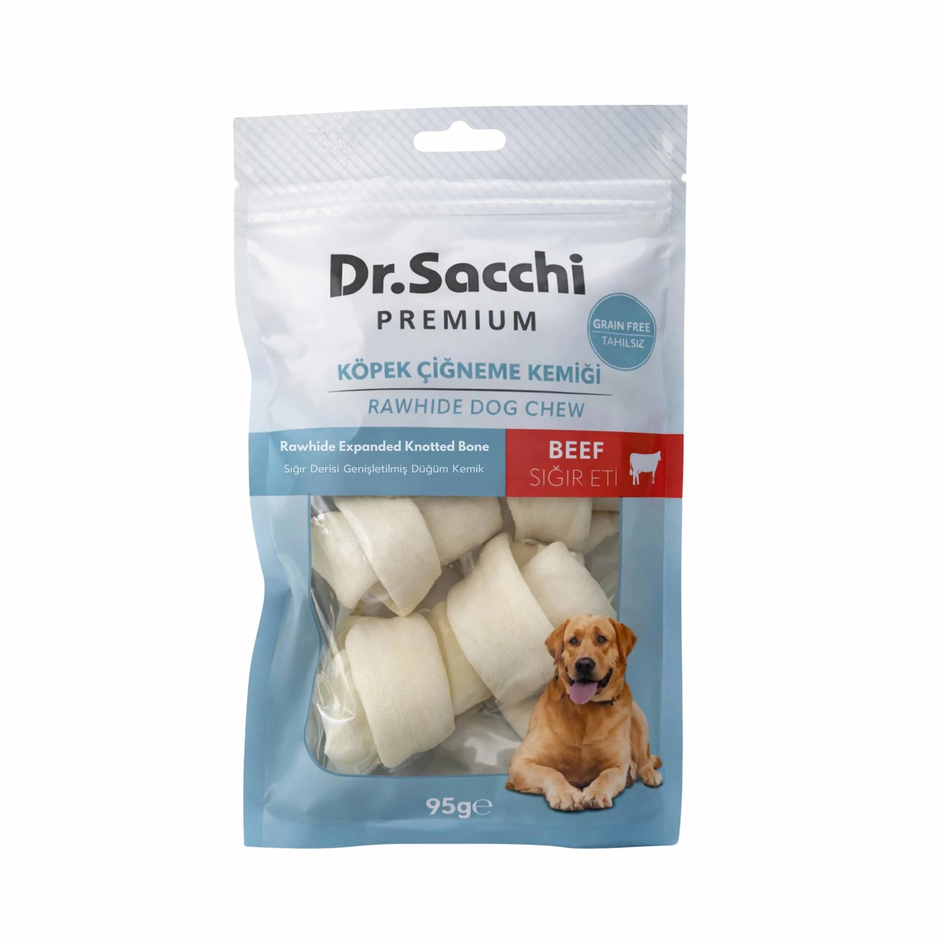 Dr. Sacchi Sığır Derisi Sütlü Düğüm Kemik Köpek Ödülü 95 g (3 Adet)