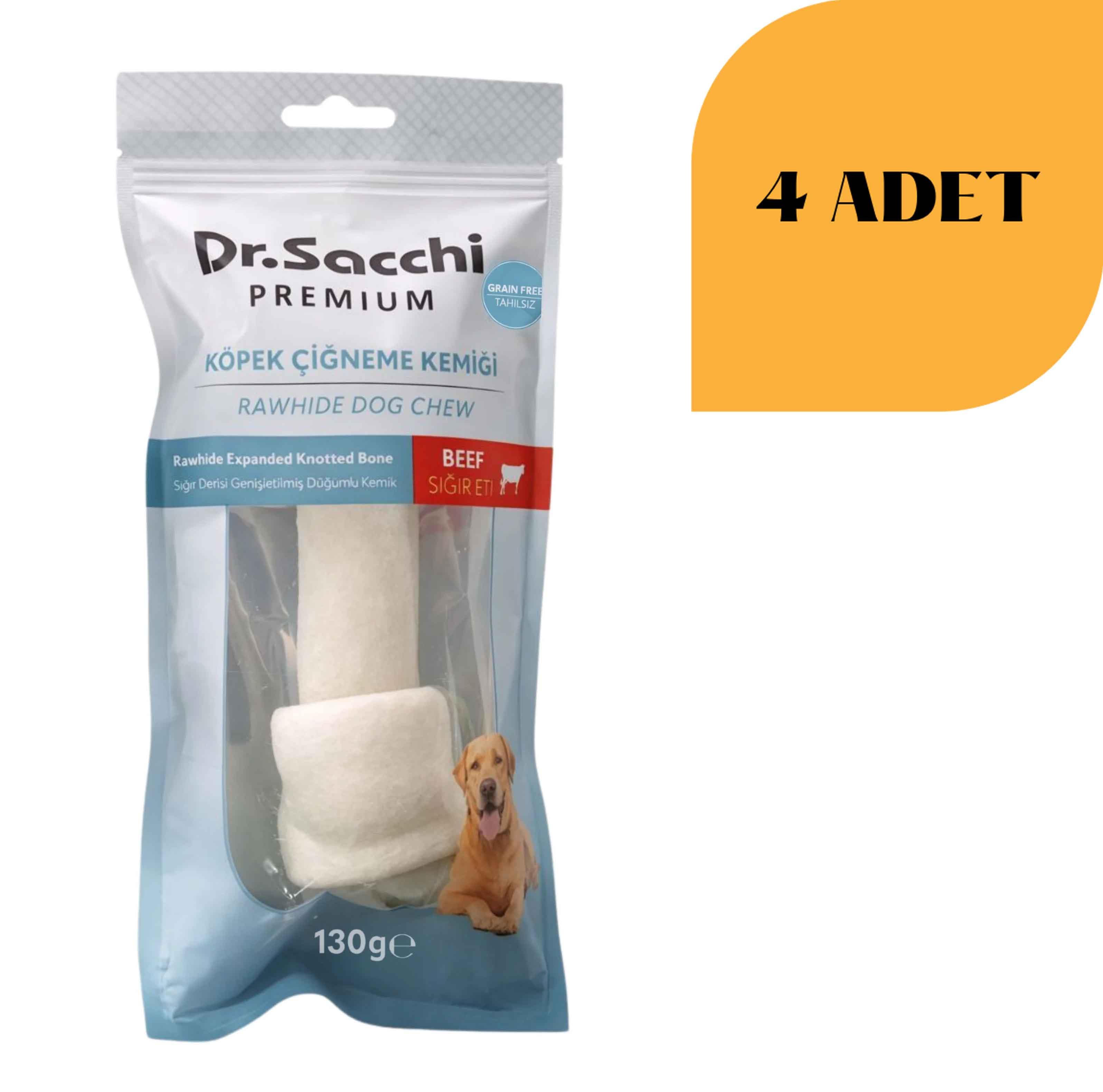 Dr. Sacchi Sığır Derisi Sütlü Düğüm Kemik Köpek Ödülü 130 g x 4 Adet