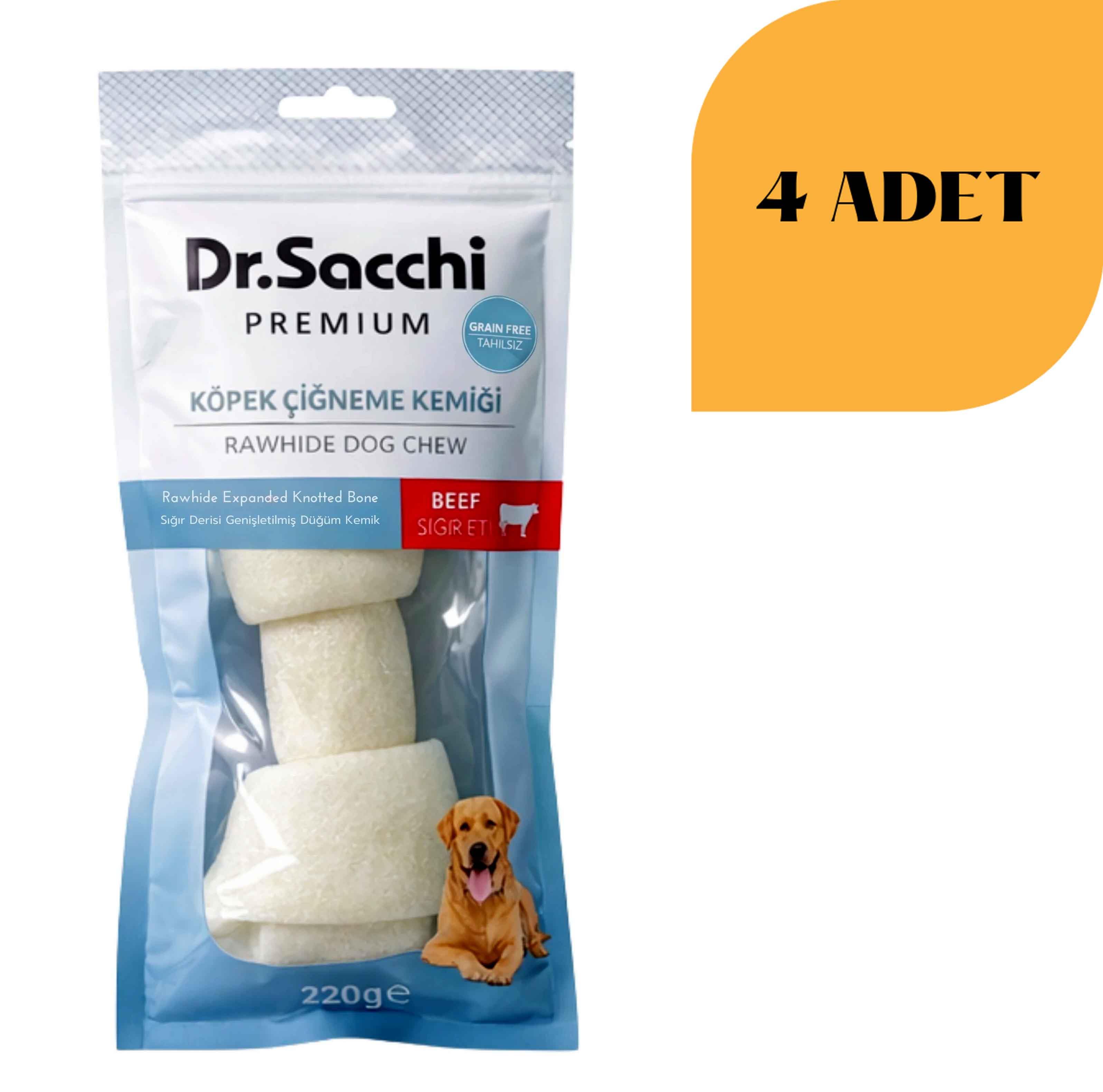 Dr. Sacchi Sığır Derisi Sütlü Düğüm Kemik Köpek Ödülü 220 g x 4 Adet