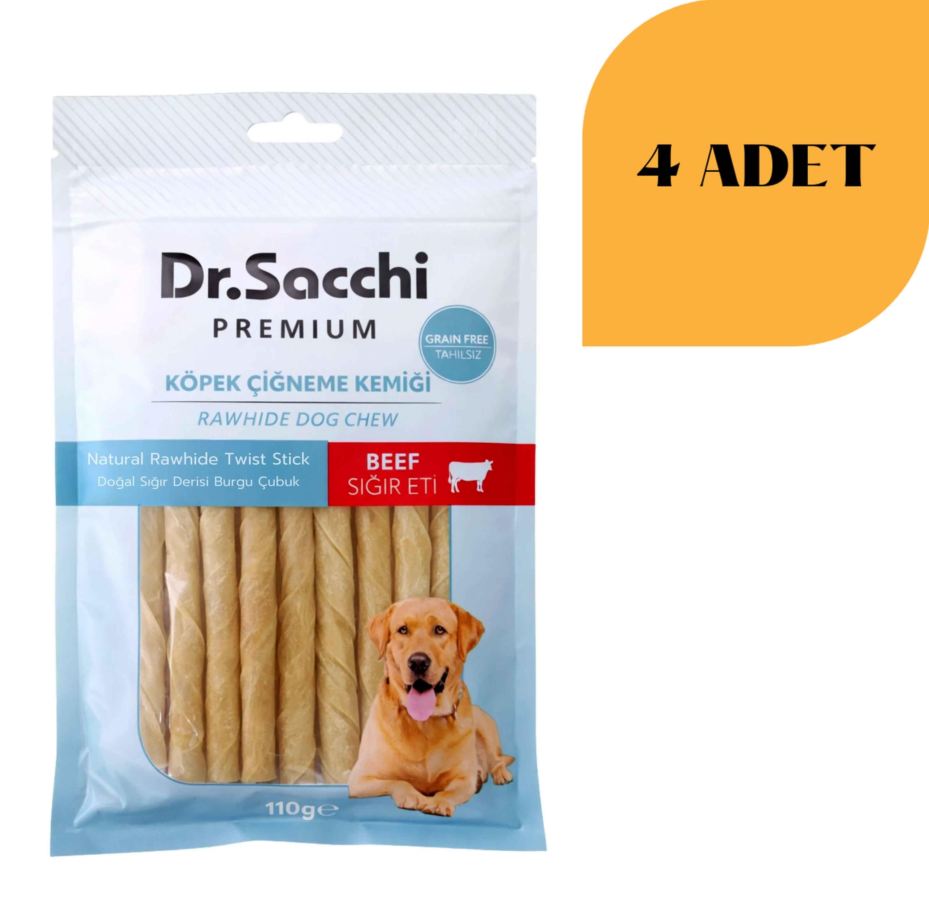 Dr. Sacchi Sığır Derisi Doğal Burgu Çubuk Kemik Köpek Ödülü 110 g x 4 Adet