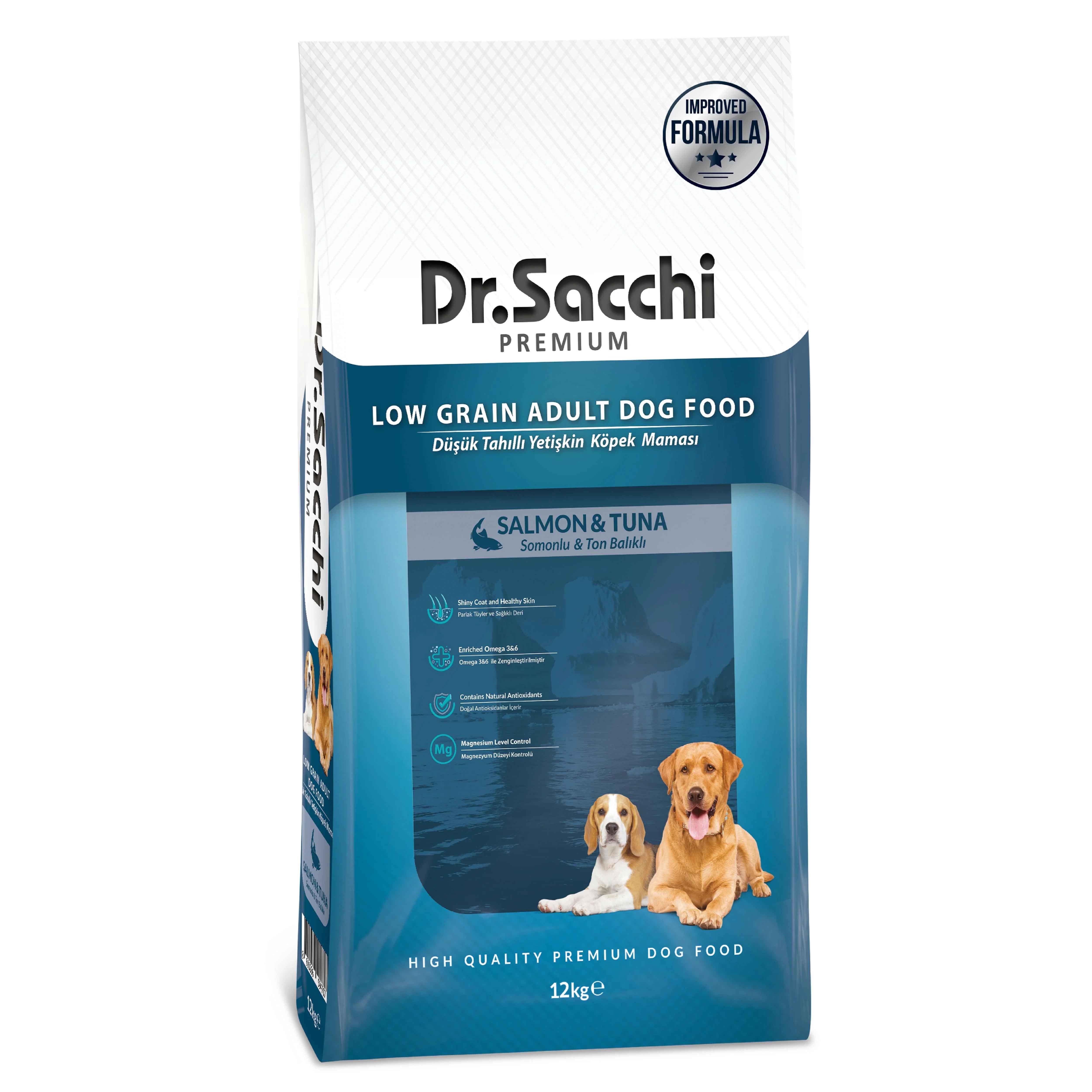 Dr.Sacchi Premium Düşük Tahıllı Ton Ve Somon Balıklı Yetişkin Köpek Maması 15 kg  