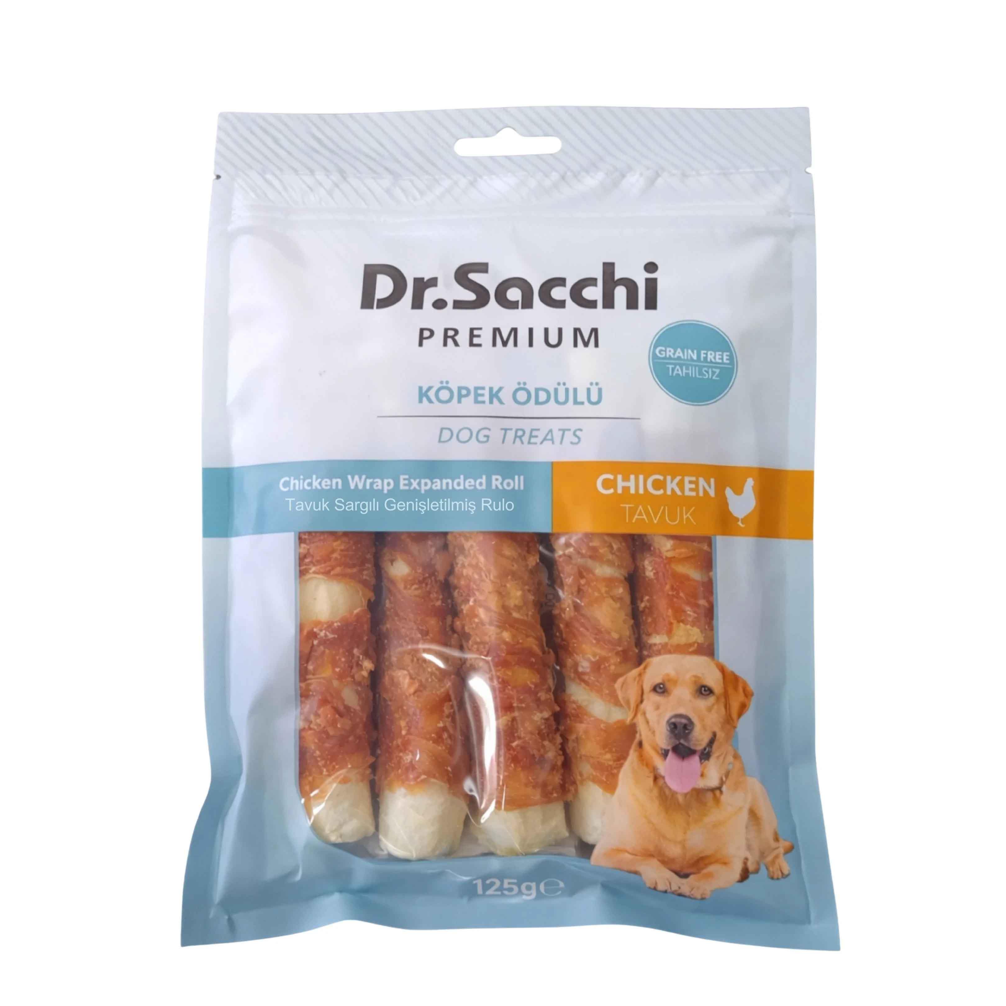 Dr. Sacchi Tavuk Sargılı Sığır Derisi Sütlü Rulo Kemik Köpek Ödülü 120 g (10 Adet)