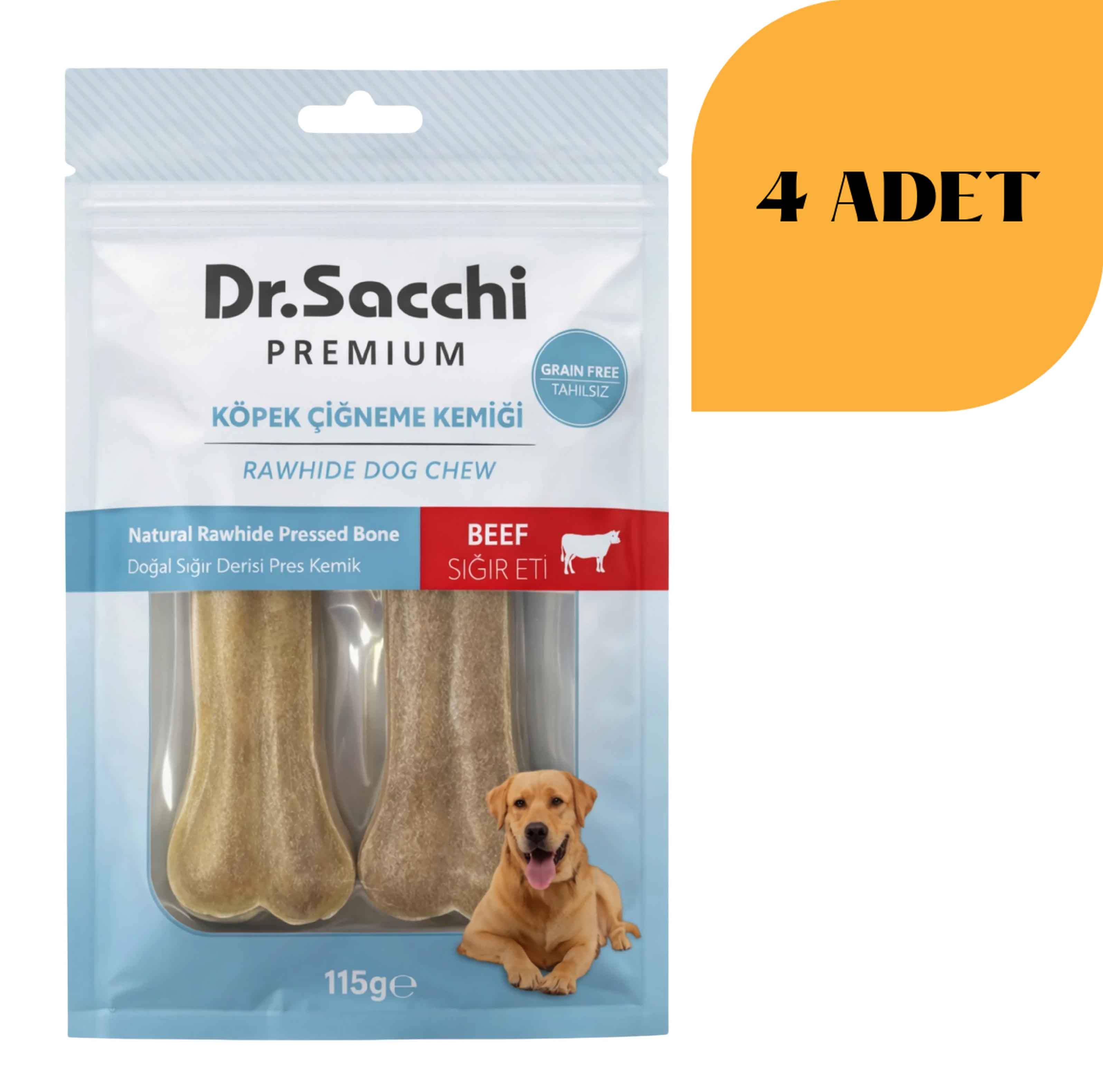 Dr. Sacchi Sığır Derisi Doğal Press Kemik Köpek Ödülü 115 g x 4 Adet