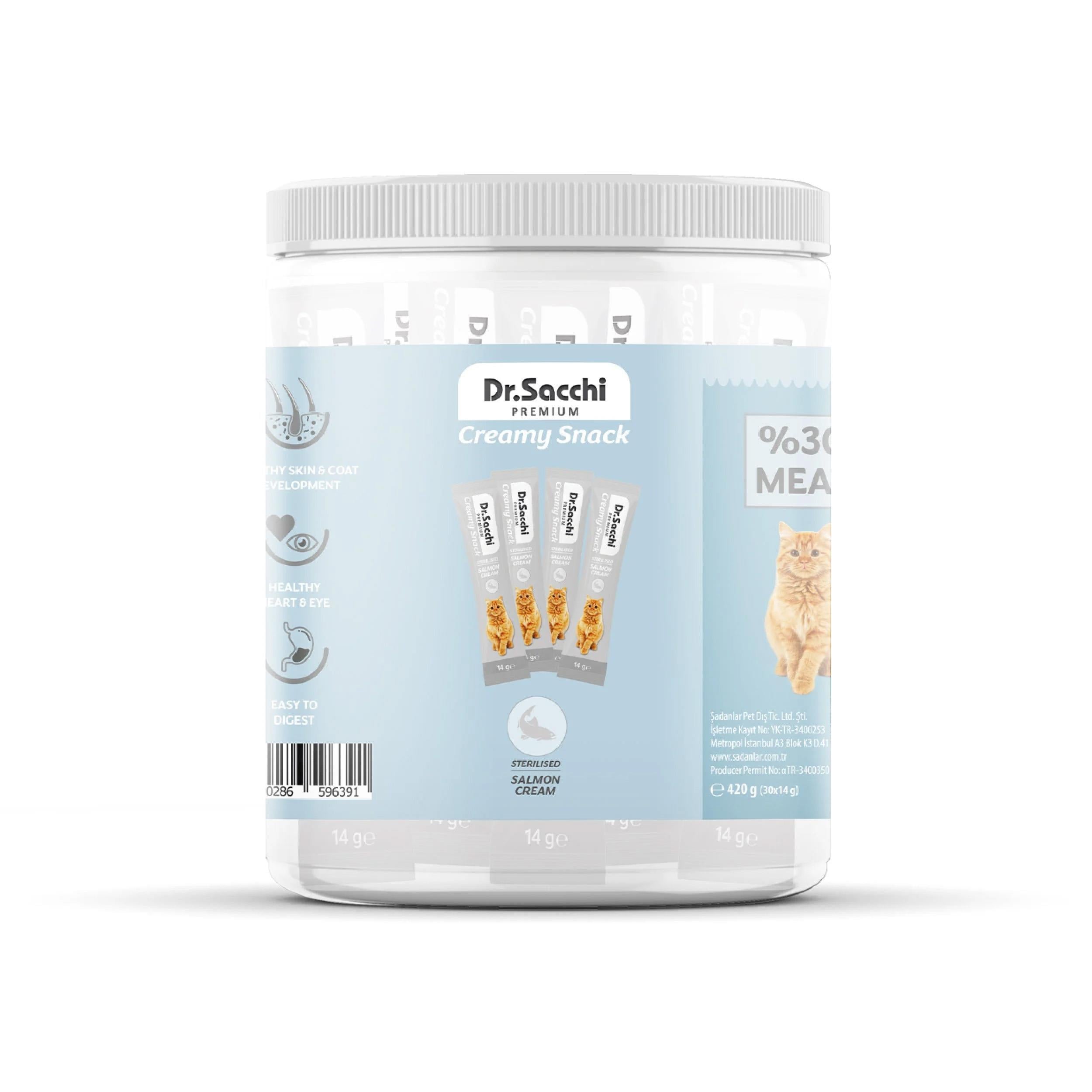Dr Sacchi Creamy Snack Somonlu Krema Kısırlaştırılmış Kedi Ödülü 30'lu Kavanoz