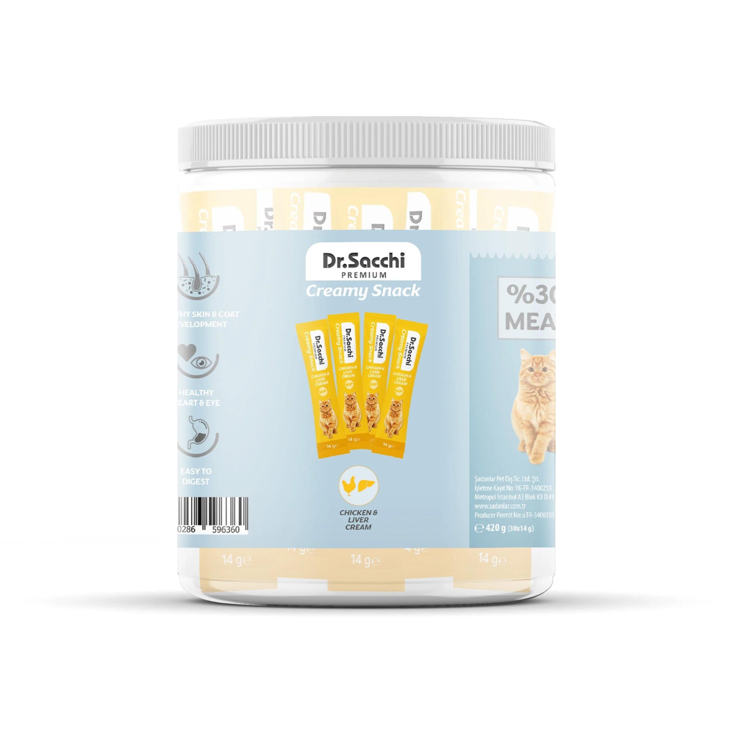 Dr Sacchi Creamy Snack Tavuklu Ve Ciğerli Krema Kedi Ödülü 30'lu Kavanoz