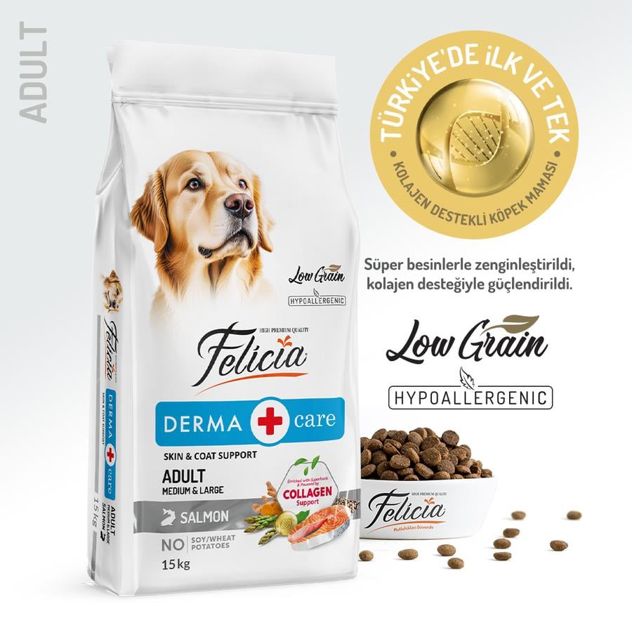 Felicia Somonlu M/Large Breed Az Tahıllı HypoAllergenic Yetişkin Köpek Maması  15 Kg