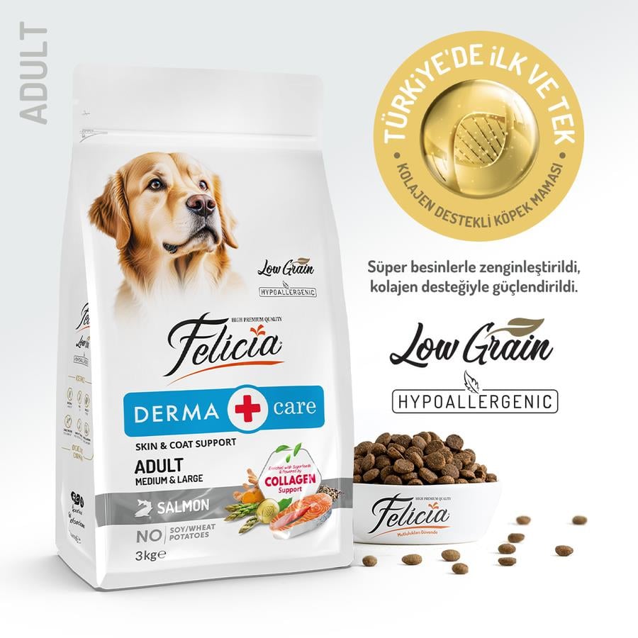 Felicia Somonlu M/Large Breed Az Tahıllı HypoAllergenic Yetişkin Köpek Maması  3 Kg