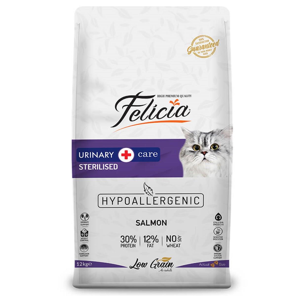 Felicia Sterilised Somonlu Az Tahıllı HypoAllergenic Yetişkin Kedi Maması 12 x 1 Kg 