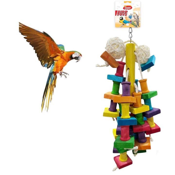 Fizzy Renkli Ahşap Makaralı Kuş Oyuncağı 40 cm